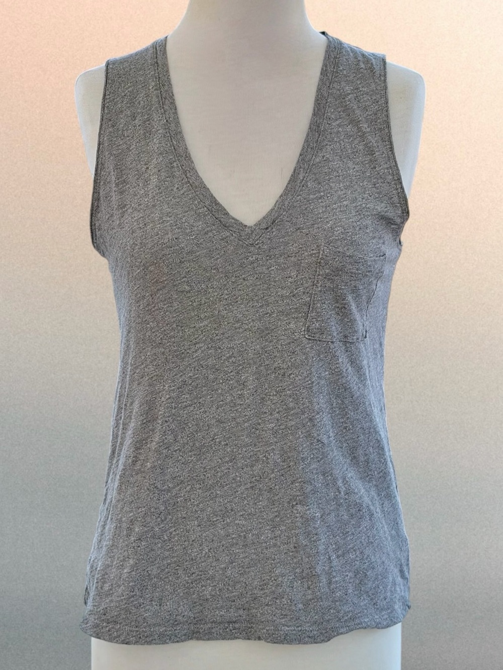 Madewell Heather Gray Whisper Slub Cotton V-Neck Pocket Tank Top ~ XS